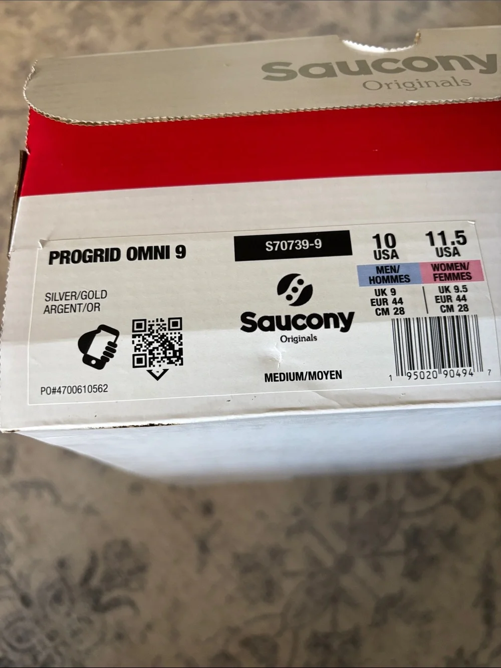 Saucony Men’s Progrid Omni 9 Retro Running Shoes - size 10 - Silver/Gold - Picture 7 of 7
